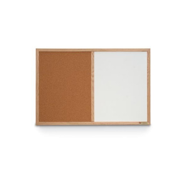 United Visual Products Wood Combo Board, 36"x48", Light Oak/Black Porcelain & Burgundy UVDECORK4836OAK-LTOAK-BLKPORC-DBURGU - main